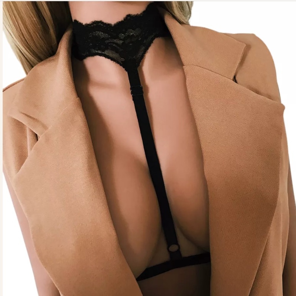 Harness bra elastic cupless sexy strappy